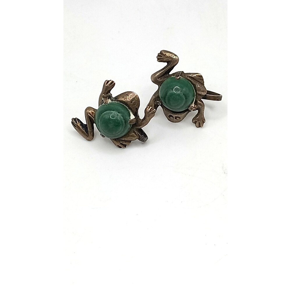 FROGS! Sterling silver Mexico Aventurine Earrings w/Sterling Frog Pendant - Picture 2 of 12